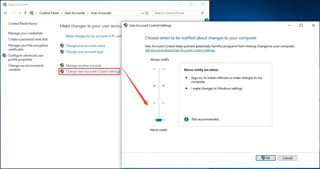 user account control settings