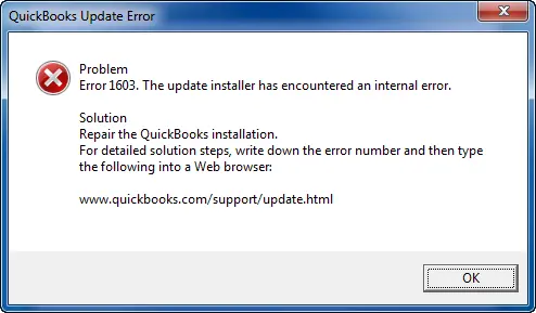 QuickBooks error 1603